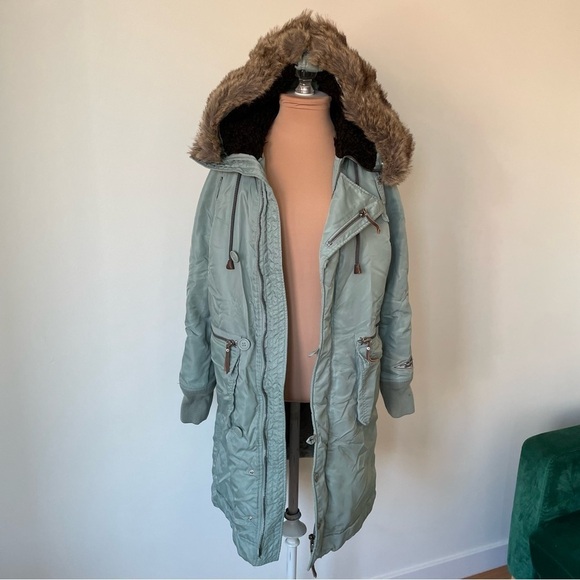 Diesel Blue Gray Removable Fur Trim Cargo Pocket Parka Winter Coat Size Medium - Picture 5 of 12